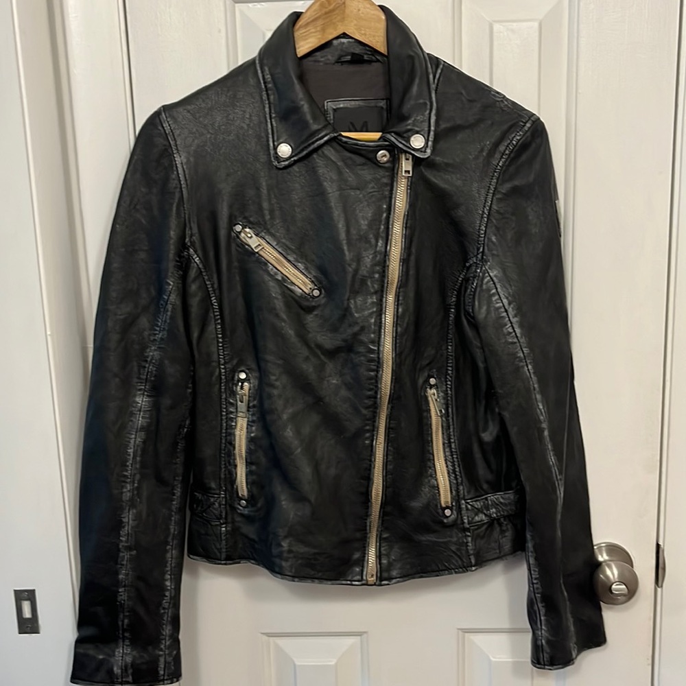 Mauritius Sofia, distressed, lamb skin leather biker jacket, women’s US size 10